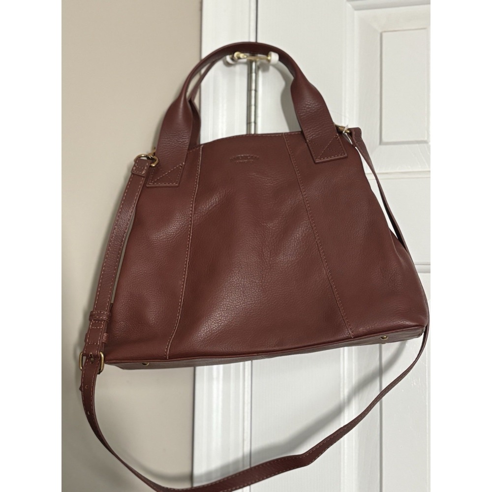 NWOT American Leather Co Ada Triple Entry Satchel Bag Red Wine Smooth Crossbody - Picture 2 of 9